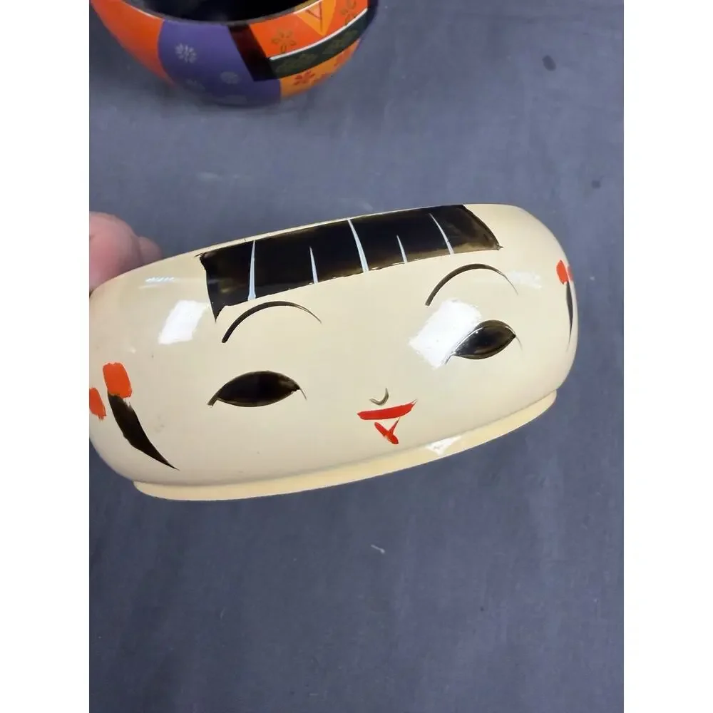 Japanese Lacquer Stacking Box Kokeshi Doll Trinket Bento Bowls 3 Piece